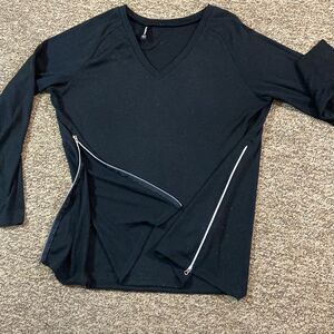 PrinStory Black V-Neck Women's Top Blouse Size XL